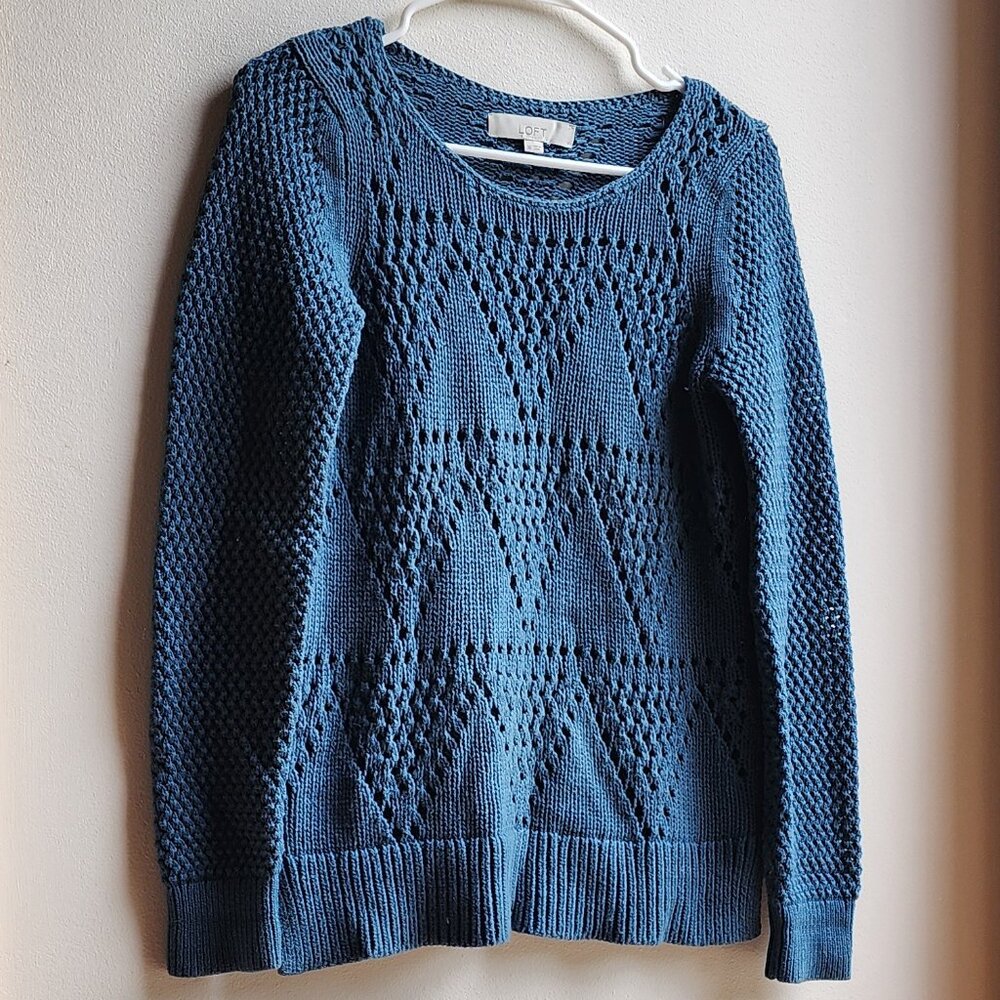 LOFT Blue Diamond Perforated Scoop Neck Sweater Size XS